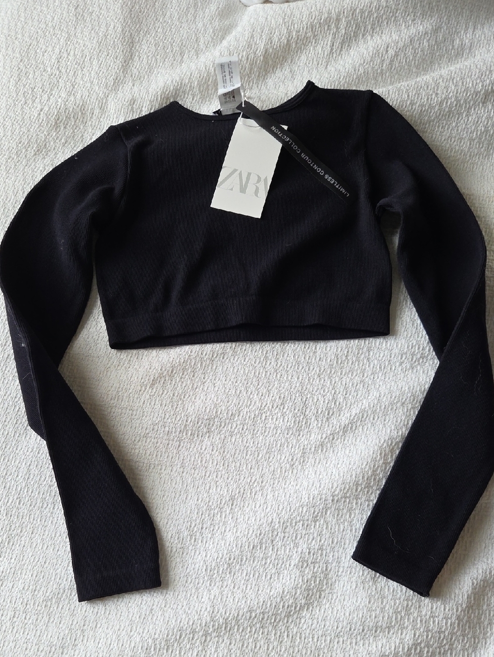 ZARA Black Ribbed Long-Sleeve Cropped Top - Slim Fit